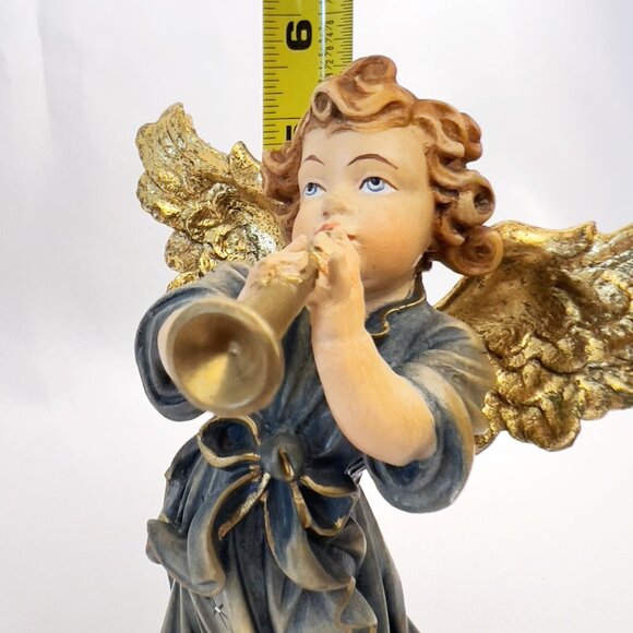 European Hand-Carved Wooden Angel Vintage Figurine Blue Robe Gold Wings 5 ¾” - Picture 7 of 9